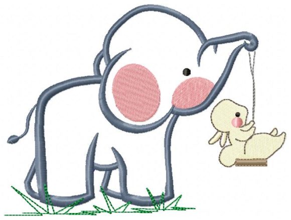 Elephant with Bunny: A Thoughtful Embroidery Gift Design