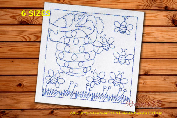 Honey Bees Around Beehive Redwork Review